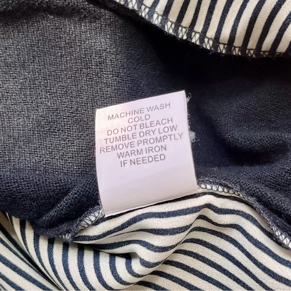 Market & Spruce Navy Blue & Stripe Mock-Layered Knit Crewneck Sweater, Size M - Picture 10 of 10